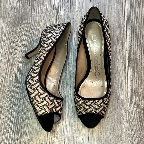 Caparros open toe sparkle black white and gold heels size 6 - Picture 3 of 15